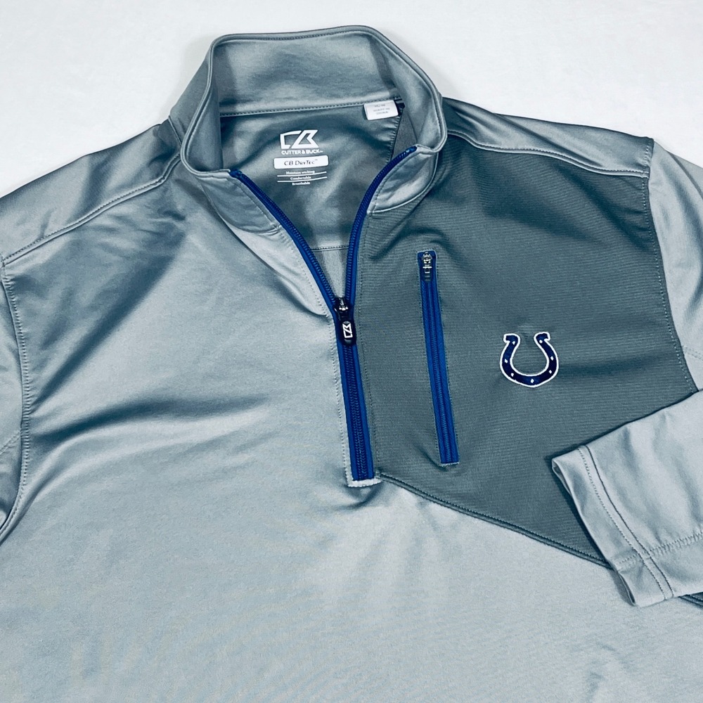 Cutter & Buck Mens Indianapolis Colts Gray CB DryTec Quarter Zip Pullover Medium